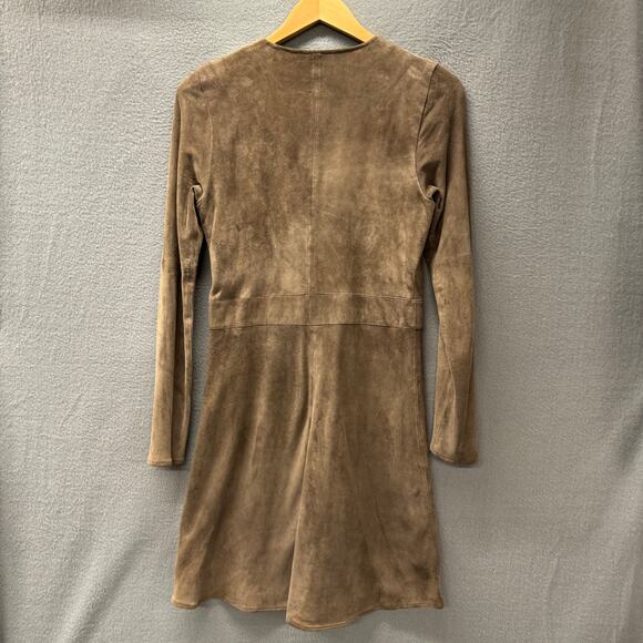 AS by DF Suede Dress Womens Small Brown Long Sleeve Zip Up Retro Knee Length - Picture 3 of 9